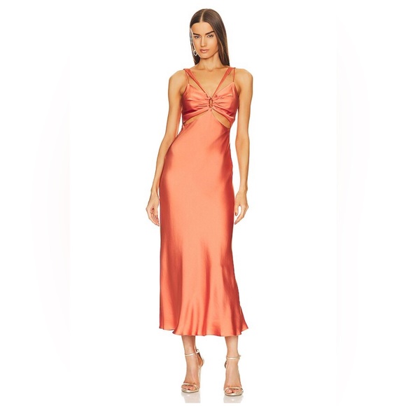 jonathan simkhai mia fluid satin dress Mia Off Shoulder Midi Dress SIMKHAI